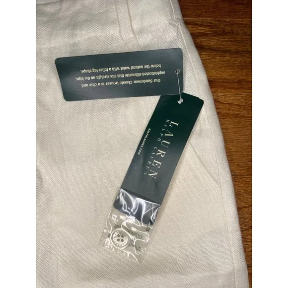 Lauren Ralph Lauren Cream Colored 100% Linen Pants 32.5" Inseam Size 16 - Picture 3 of 9